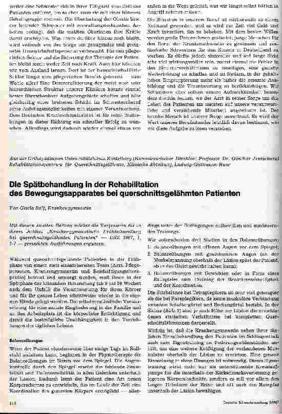 Vorschauseite 1: Die Spätbehandlung in der Rehabilitation des Bewegungsapparates bei querschnittsgelähmten Patienten