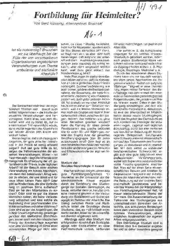Vorschauseite 1: Fortbildung für Heimleiter?