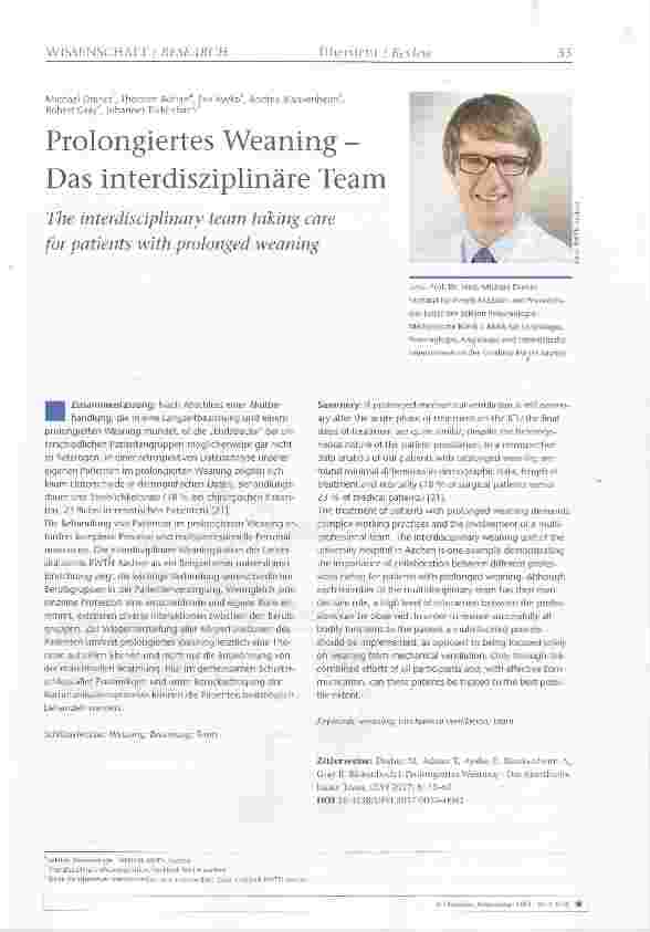 Vorschauseite 1: Prolongiertes Weaning Das interdisziplinäre Team