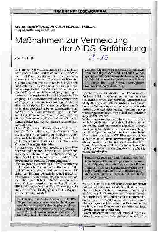 Vorschauseite 1: Maßnahmen zur Vermeidung der AIDS-Gefährdung