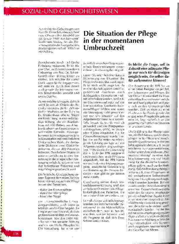 Vorschauseite 1: Die Situation in der Pflege in der momentanen Umbruchzeit