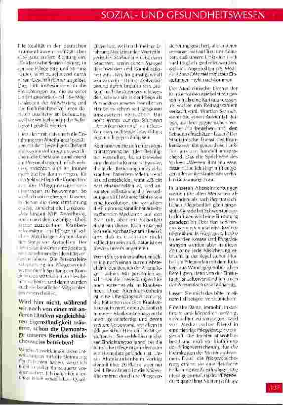 Vorschauseite 2: Die Situation in der Pflege in der momentanen Umbruchzeit