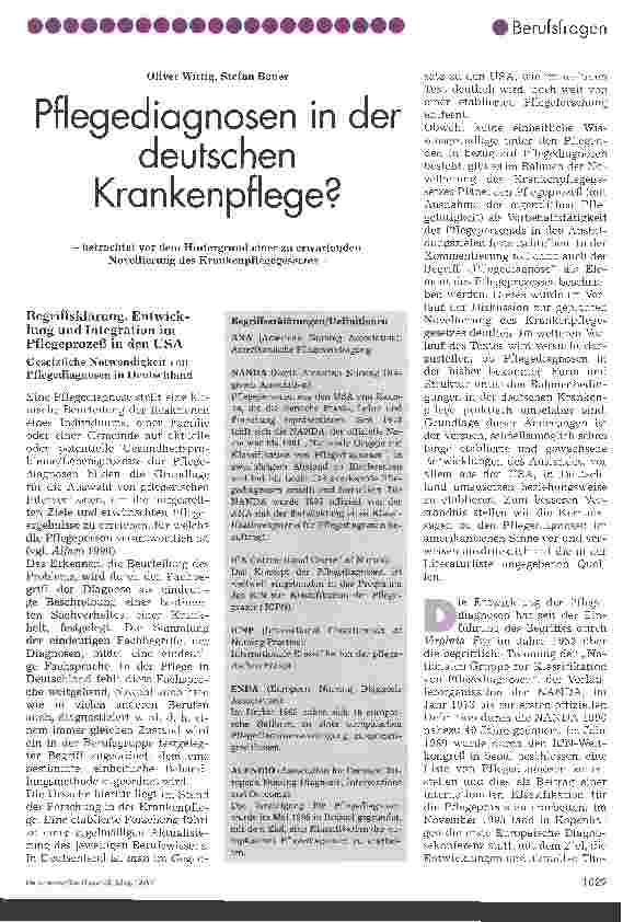 Vorschauseite 1: Pflegediagnosen in der Deutschen Krankenpflege? betrachtet vor dem Hintergrund einer zu erwartenden Novellierung des Krankenpflegegesetzes