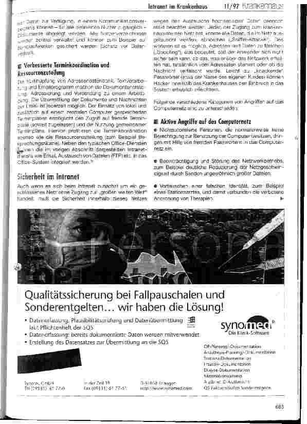 Vorschauseite 4: Das Intranet im Krankenhaus Inhouse-Internet beschleunigt den Informationsfluß