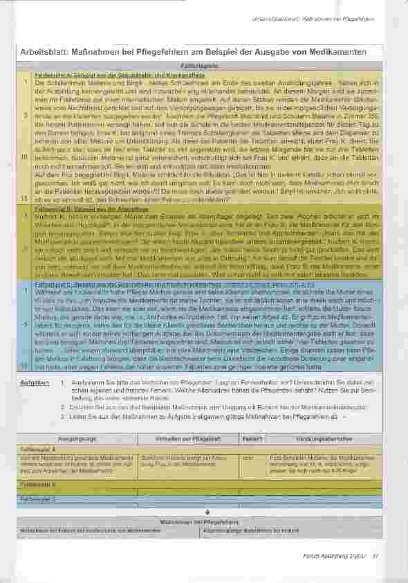 Vorschauseite 3: Unterrichtsentwurf zum Thema: Maßnahmen bei Pflegefehlern am Beispielder Ausgabe von Medikamenten