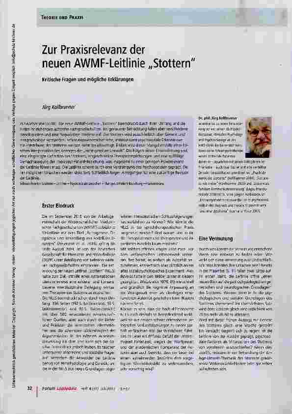 Vorschauseite 1: Zur Praxisrelevanz der neuen AWMF-Leitlinie „Stottern
