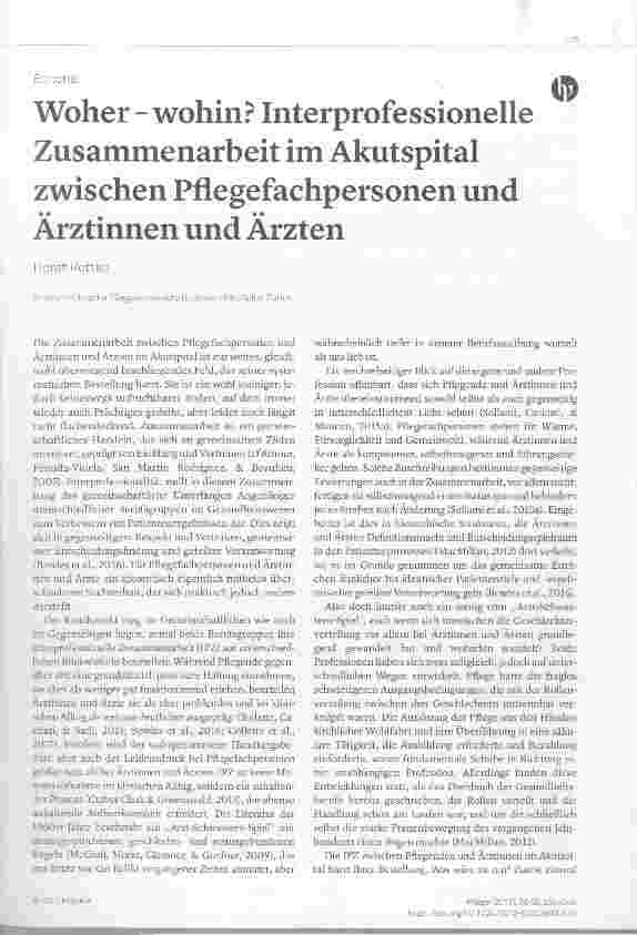 Vorschauseite 1: Woher wohin? Interprofessionelle Zusammenarbeit im Akutspital zwischen Pflegefachpersonen und Ärztinnen und Ärzten