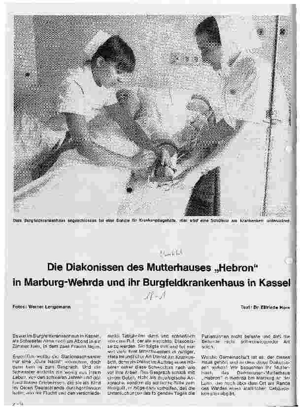 Vorschauseite 1: Die Diakonissen des Mutterhauses Hebron in Marburg-Wehrda und ihr Burgfeldkrankenhaus in Kassel