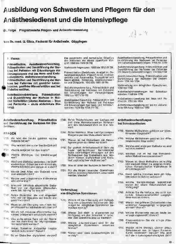 Vorschauseite 1: Ausbildung von Schwestern und Pflegern für den Anästhesiedienst und die Intensivpflege