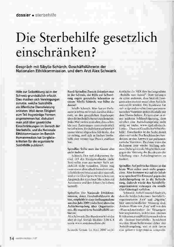 Vorschauseite 1: Die Sterbehilfe gesetzlich einschränken?