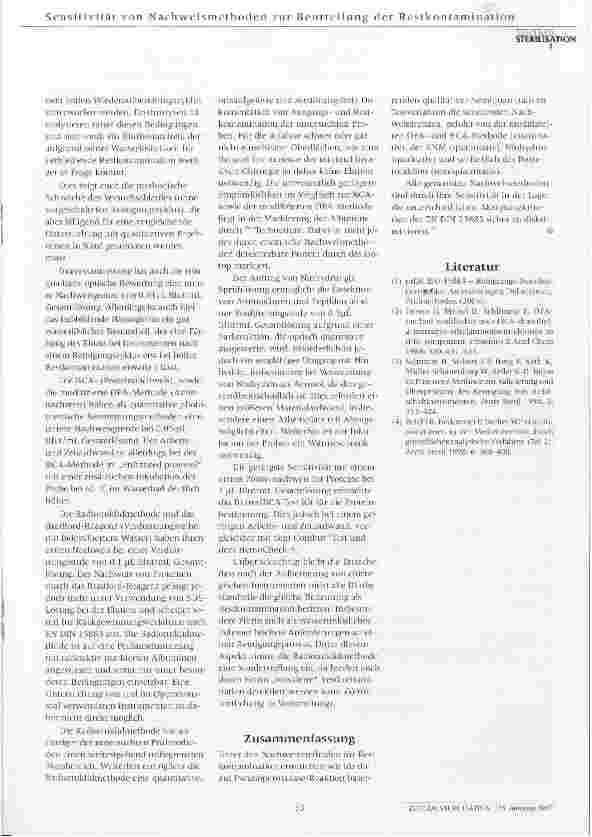 Vorschauseite 5: Sensitivität von Nachweismethoden zur Beurteilung der Restkontamination chirurgischer Instrumente nach der Aufbereitung