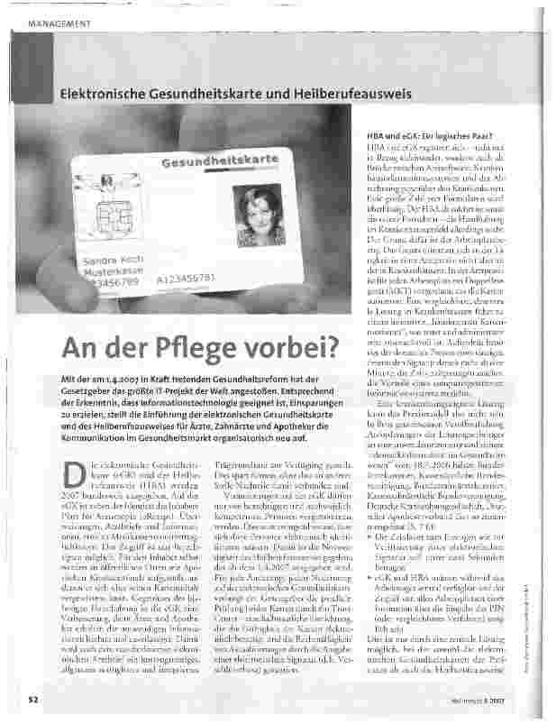 Vorschauseite 1: Elektronische Gesundheitskarte und HeilberufeausweisAn der Pflege vorbei?