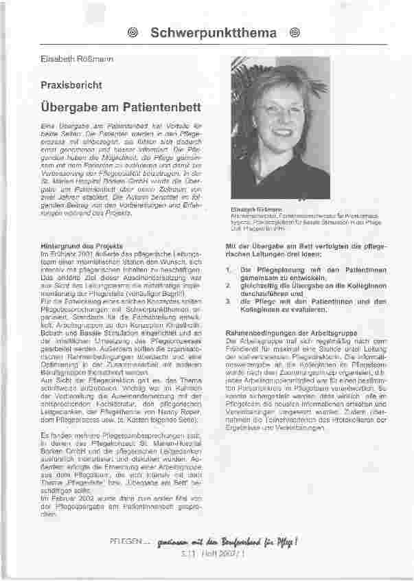 Vorschauseite 1: Praxisbericht - Übergabe am Patientenbett