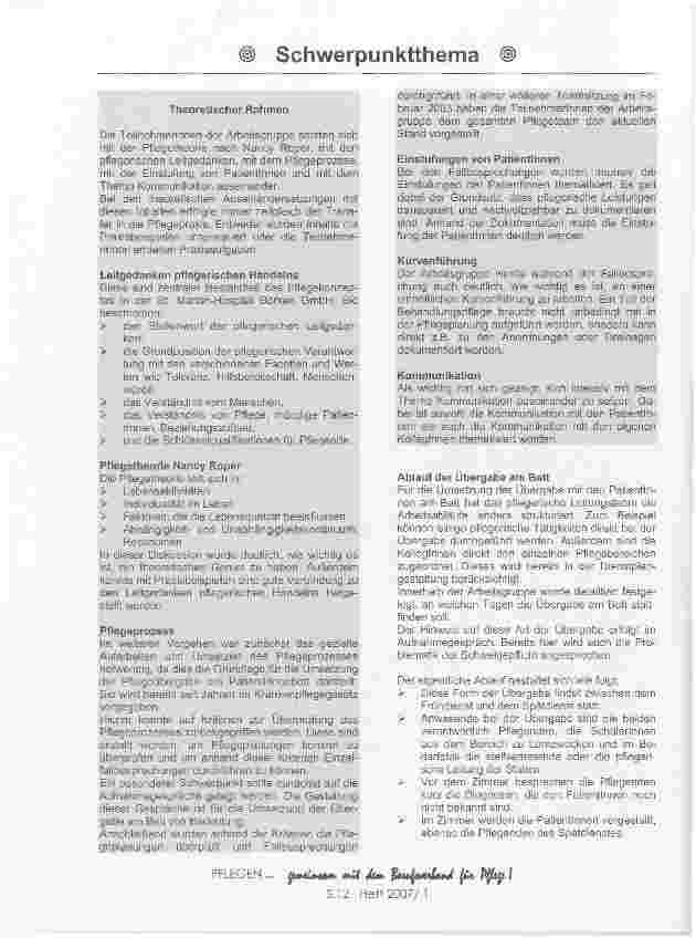Vorschauseite 2: Praxisbericht - Übergabe am Patientenbett