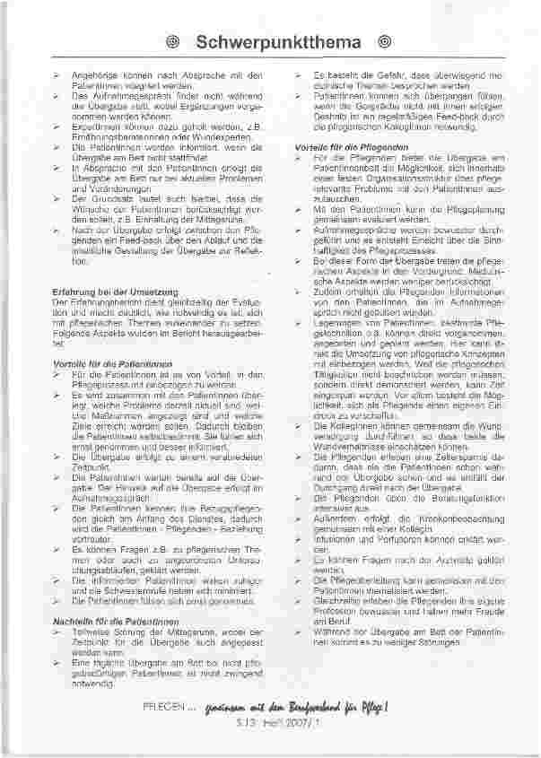 Vorschauseite 3: Praxisbericht - Übergabe am Patientenbett