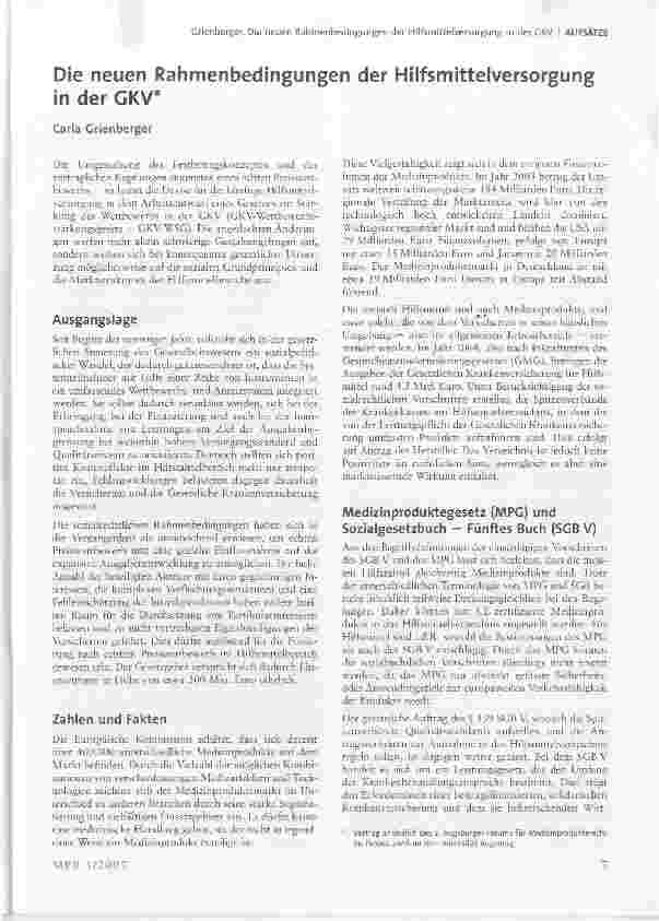 Vorschauseite 1: Die neuen Rahmenbedingungen der Hilfsmittelversorgung in der GKV*