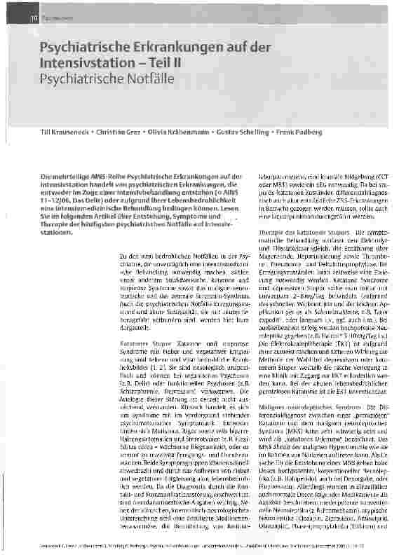 Vorschauseite 1: Psychiatrische Erkrankungen auf der Intensivstation - Teil II
