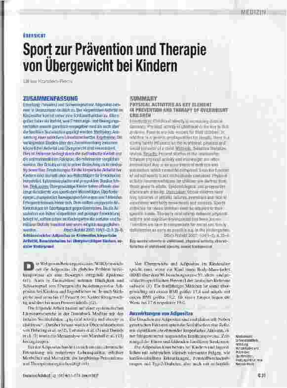 Vorschauseite 1: ÜBERSICHT - Sport zur Prävention und Therapie von Übergewicht bei Kindern