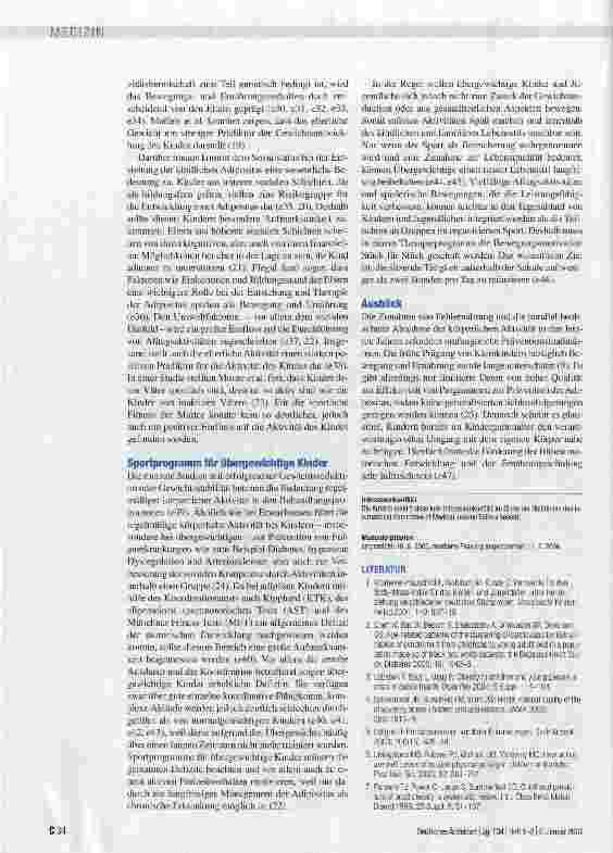 Vorschauseite 4: ÜBERSICHT - Sport zur Prävention und Therapie von Übergewicht bei Kindern