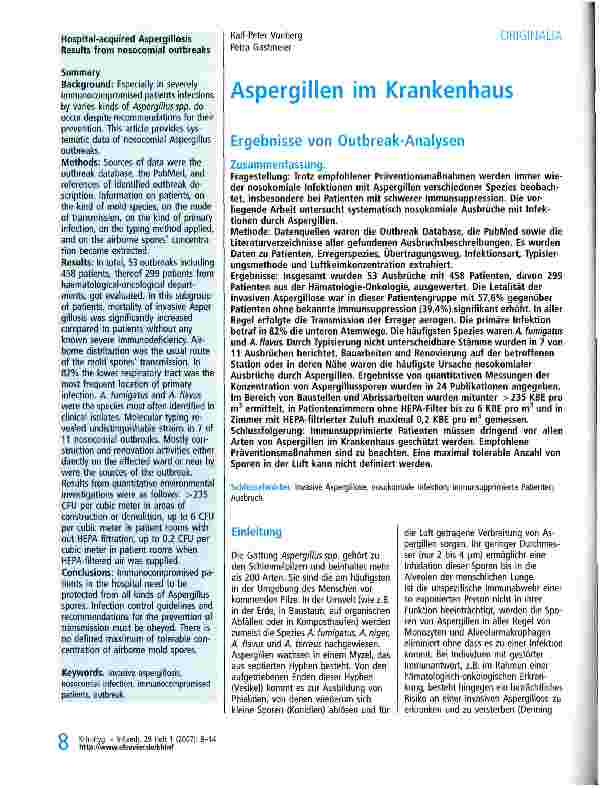Vorschauseite 1: Aspergillen im Krankenhaus - Ergebnisse von Outbreak-Analysen
