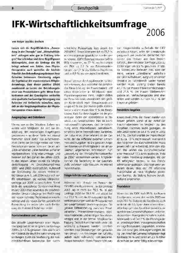 Vorschauseite 1: IFK-Wirtschaftlichkeitsumfrage 2006