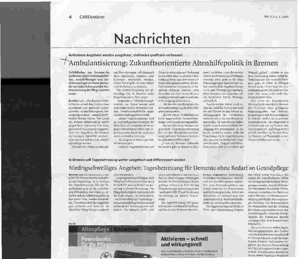 Vorschauseite 1: Ambulantisierung: Zukunftsorientierte Altenhilfepolitik in Bremen