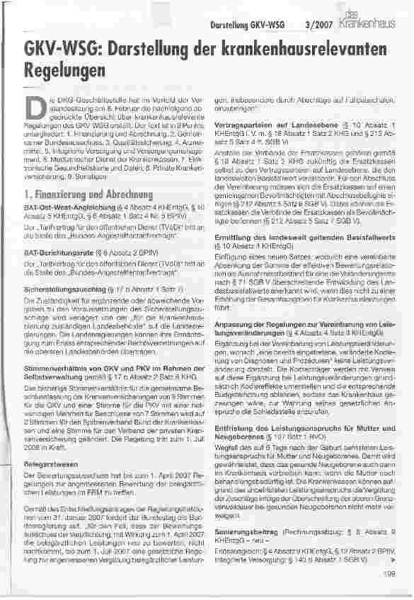 Vorschauseite 1: GKY-WSG: Darstellung der krankenhausrelevanten Regelungen