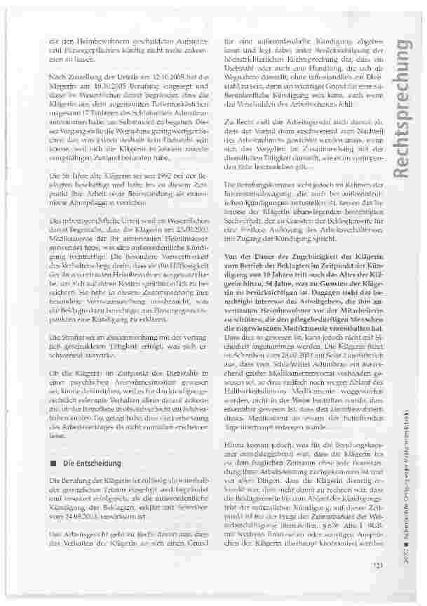 Vorschauseite 2: Außerordentliche Kündigung wegen Medikamentendiebstahls