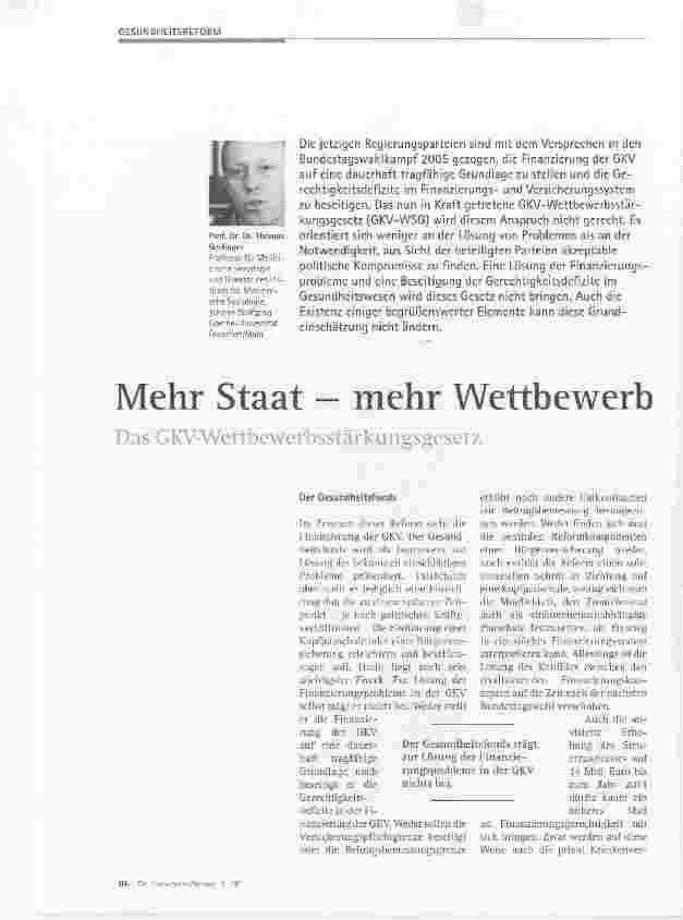 Vorschauseite 1: Mehr Staat - mehr WettbewerbDas GKV-Wettbewerbsstärkungsgesetz