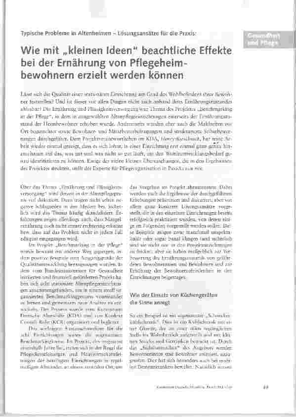 Vorschauseite 1: Wie mit kleinen Ideen beachtliche Effekte bei der Ernährung von Pflegeheimbewohnern erzielt werden können