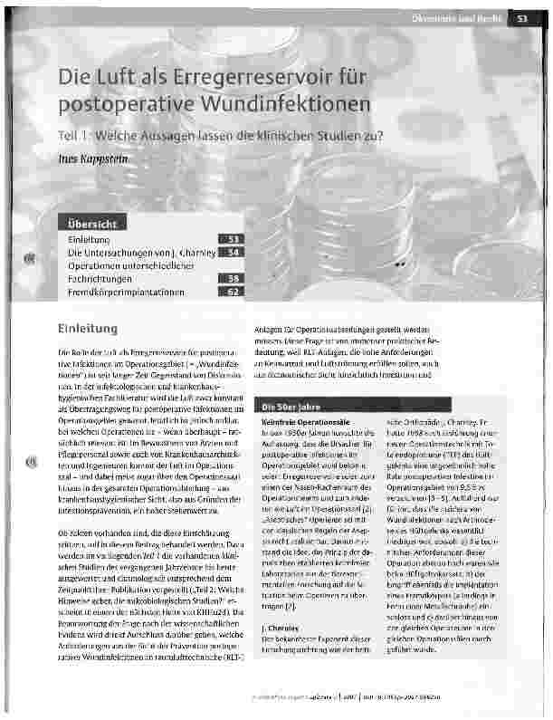 Vorschauseite 1: Die Luft als Erregerreservoir für postoperative Wundinfektionen - Teil 1: Welche Aussagen lassen die klinischen Studien zu?