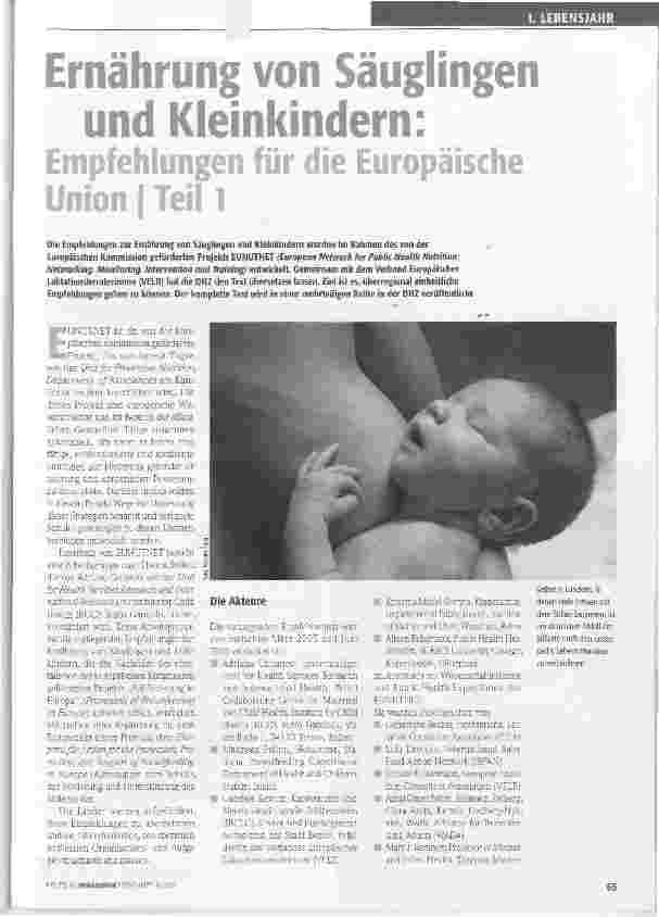 Vorschauseite 1: Ernährung von Säuglingen und Kleinkindern:Empfehlungen für die Europäische Union I Teil 1