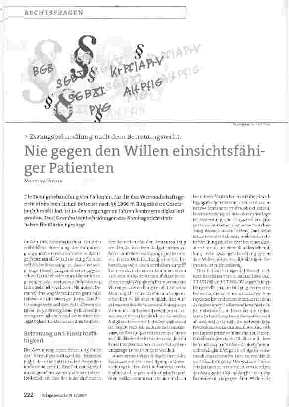 Vorschauseite 1: Zwangsbehandlung nach dem Betreuungsrecht:Nie gegen den Willen einsichtsfähiger Patienten