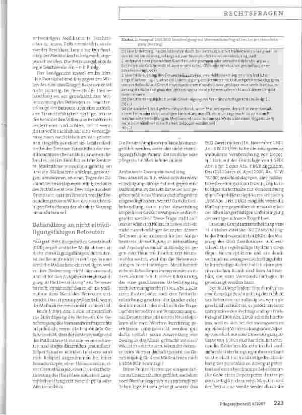 Vorschauseite 2: Zwangsbehandlung nach dem Betreuungsrecht:Nie gegen den Willen einsichtsfähiger Patienten
