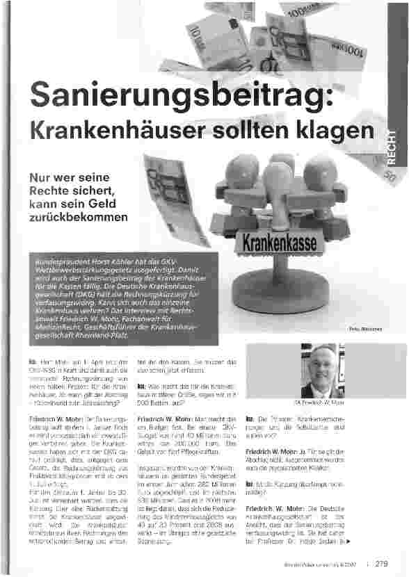 Vorschauseite 1: Sanierungsbeitrag: Krankenhäuser sollten klagen