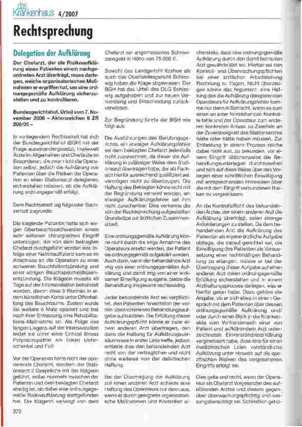 Vorschauseite 1: Rechtsprechung - Delegation der Aufklärung