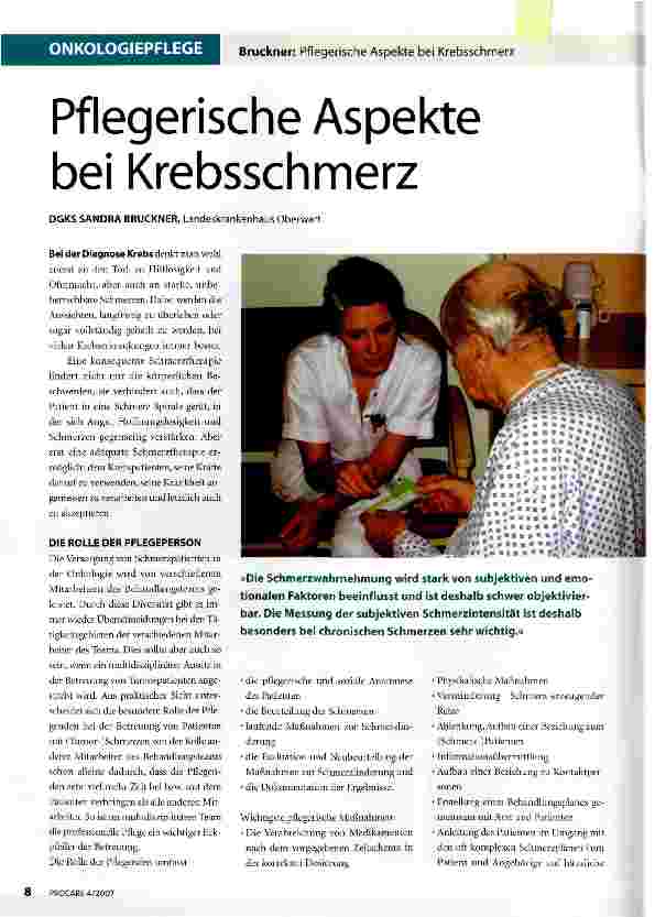 Vorschauseite 1: Pflegerische Aspekte bei Krebsschmerz