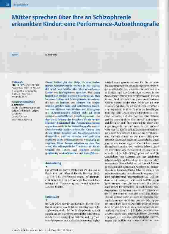 Vorschauseite 1: Mütter sprechen über ihre an Schizophrenie erkrankten Kinder: eine Performance-Autoethnografie