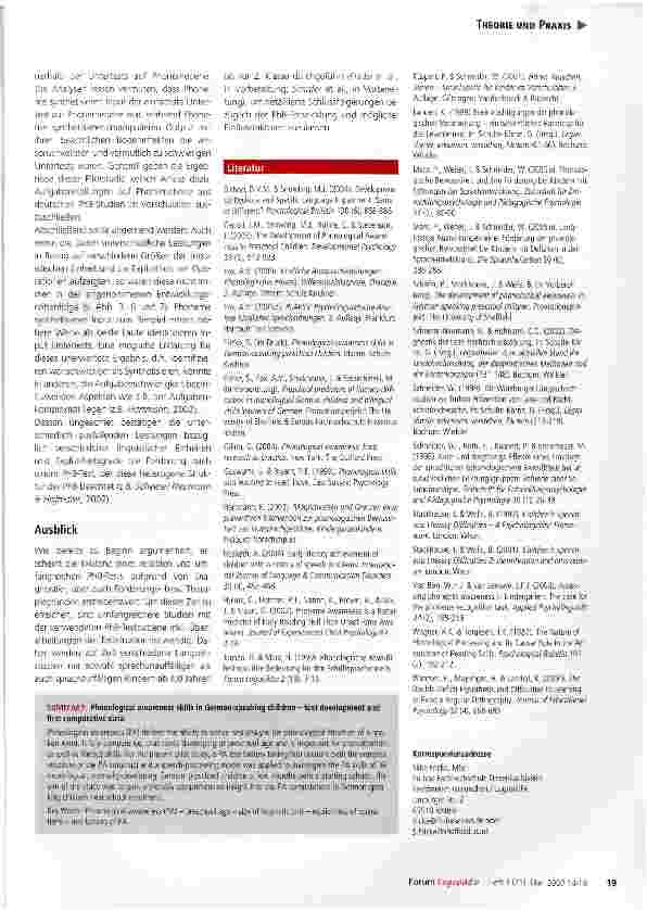 Vorschauseite 6: Phonologische Bewusstheitsfähigkeiten deutschsprachiger Vorschulkinder - eine Pilotstudie