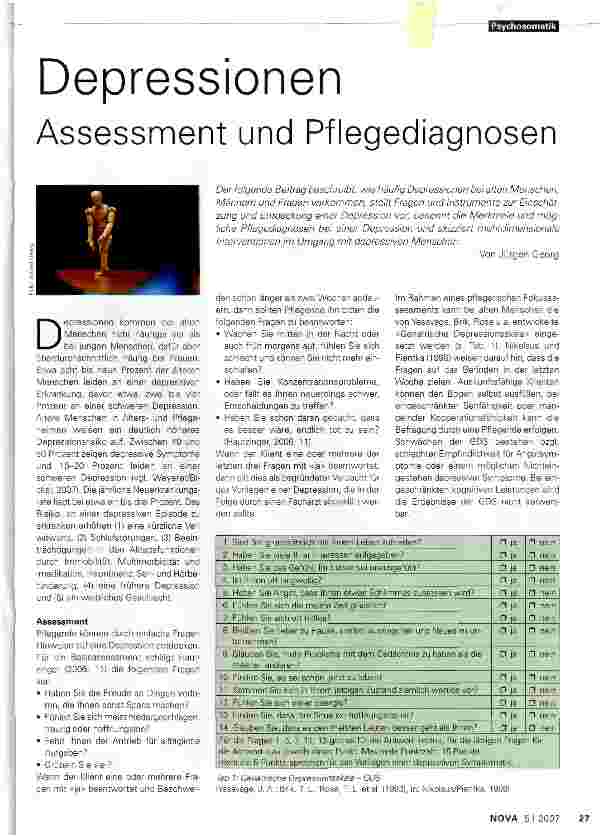 Vorschauseite 1: Depressionen - Assessment und Pflegediagnosen