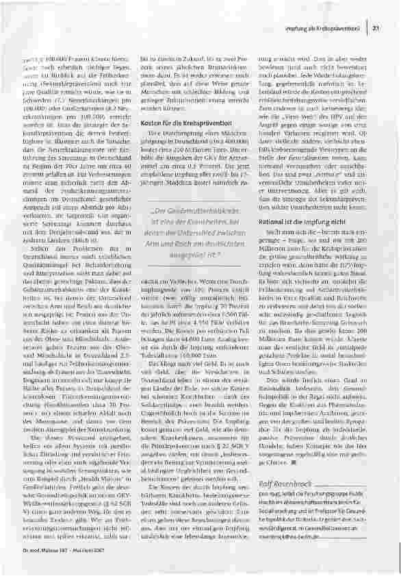 Vorschauseite 2: Impfung gegen Gebärmutterhalskrebs