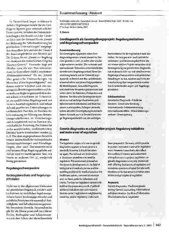 Vorschauseite 3: Gendiagnostik als Gesetzgebungsprojekt