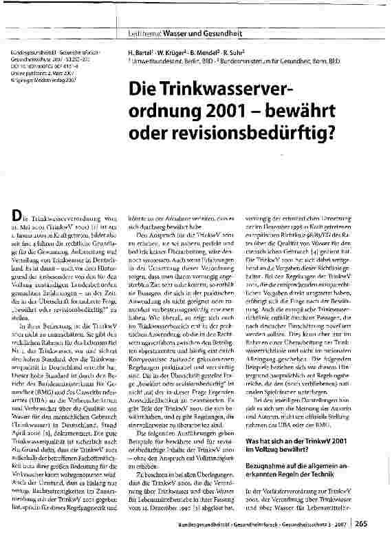Vorschauseite 1: Die Trinkwasserverordnung 2001 - bewährt oder revisionsbedürftig?