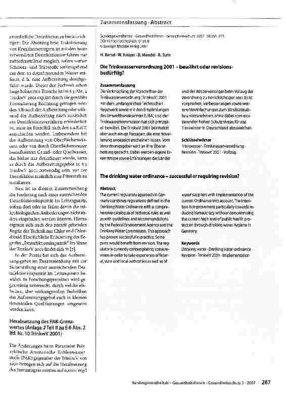 Vorschauseite 3: Die Trinkwasserverordnung 2001 - bewährt oder revisionsbedürftig?