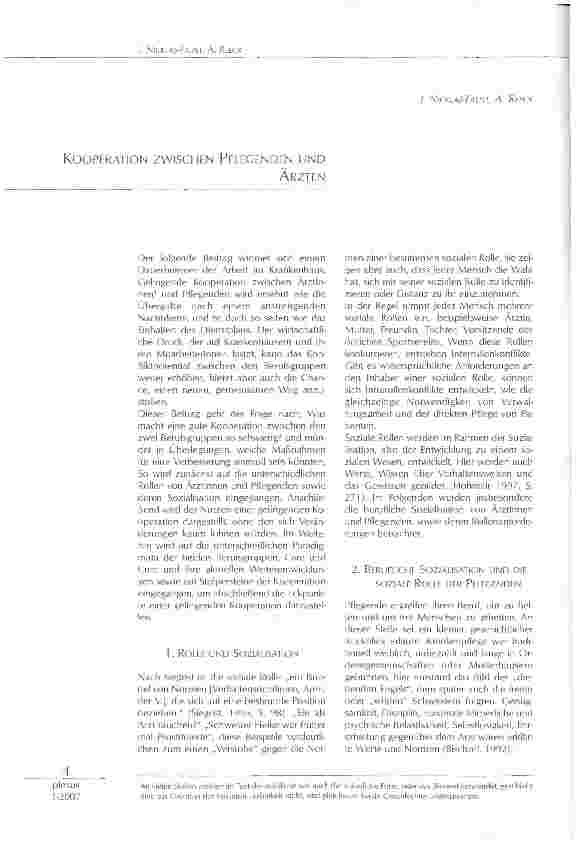 Vorschauseite 1: KOOPERATION ZWISCHEN PFLEGENDEN UND ÄRZTEN