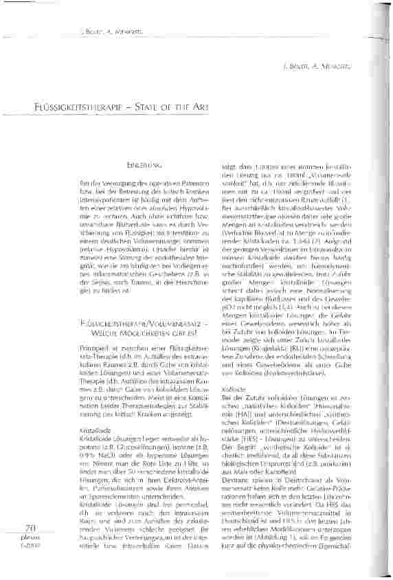Vorschauseite 1: FLÜSSIGKEITSTHERAPIE - STATE OF THE ART