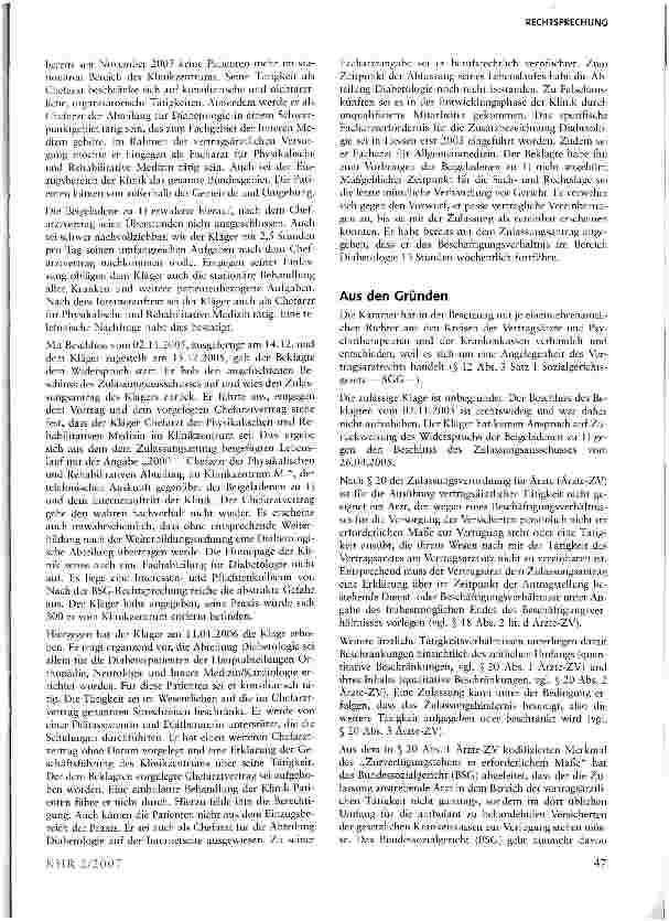Vorschauseite 2: Keine Zulassung zur vertragsärztlichen Tätigkeit bei Interessenund Pflichtenkollision