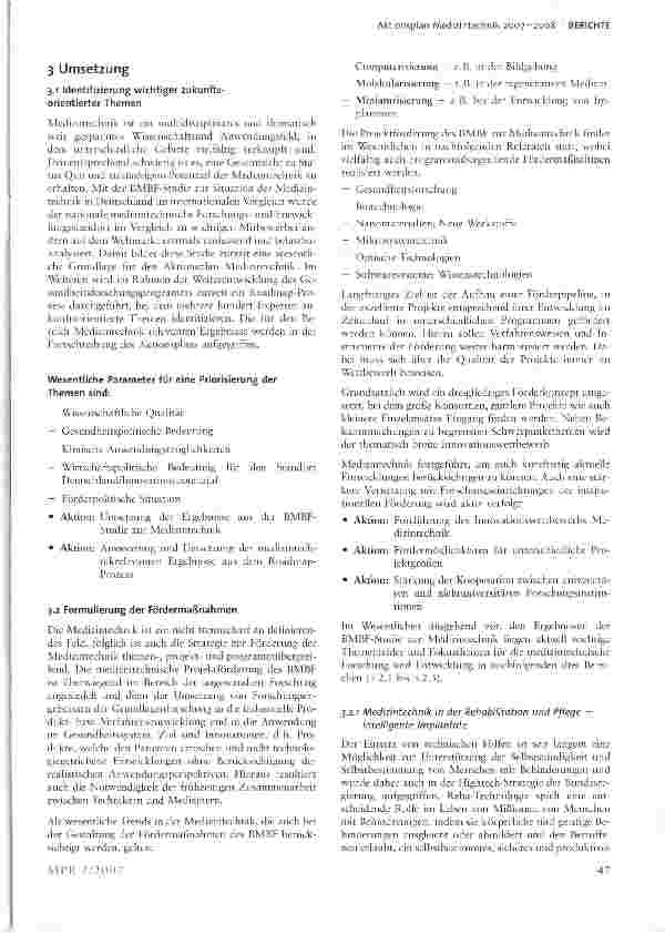 Vorschauseite 2: Aktionsplan Medizintechnik 2007-2008