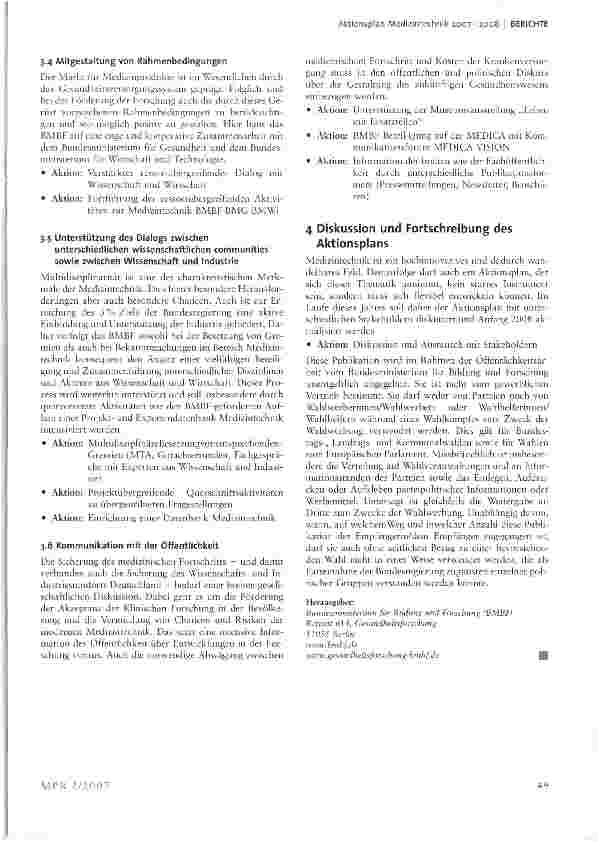 Vorschauseite 4: Aktionsplan Medizintechnik 2007-2008