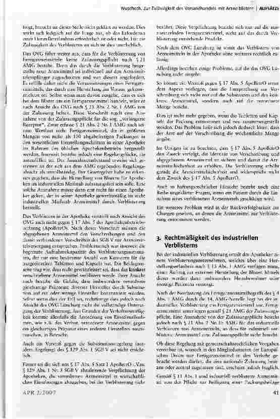Vorschauseite 2: Zur Zulässigkeit des Versandhandels mit Arzneiblistern